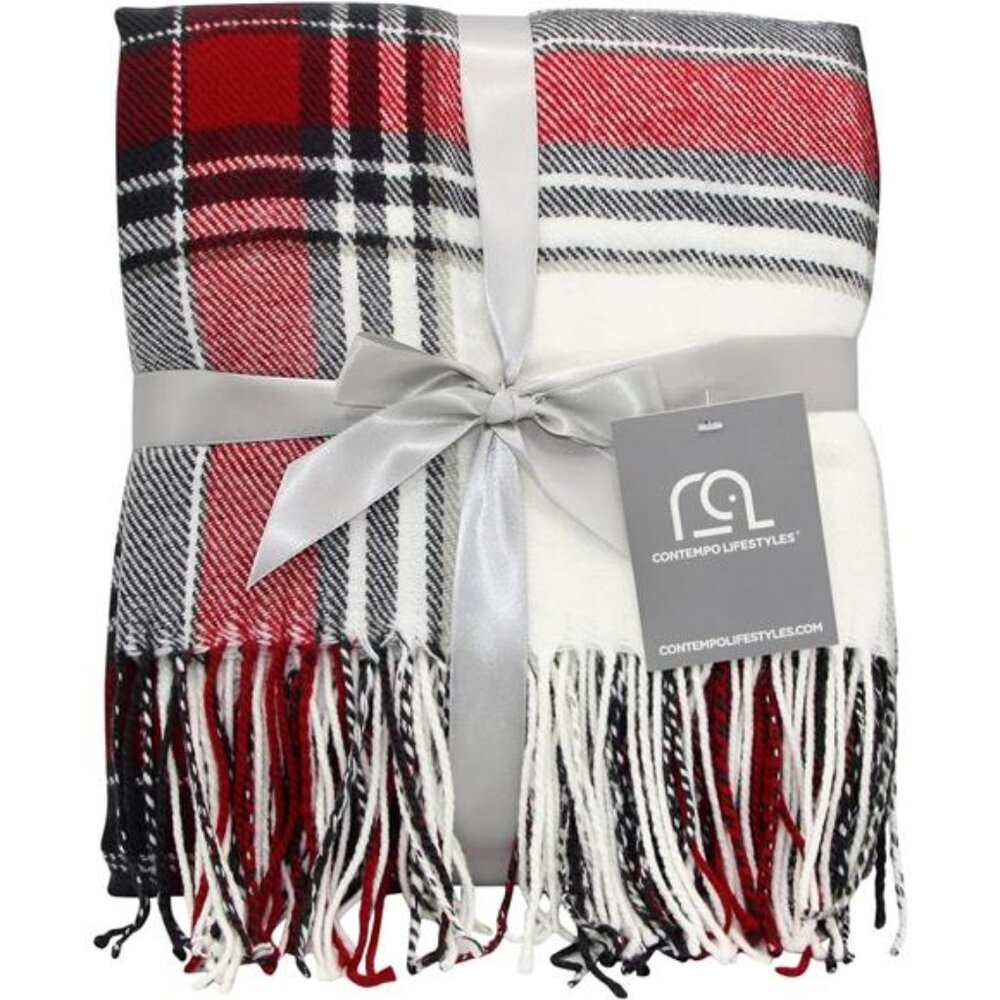 Plaid Throw Blanket Lightweight Soft Decorative Couch Blanket Indoor Outdoor